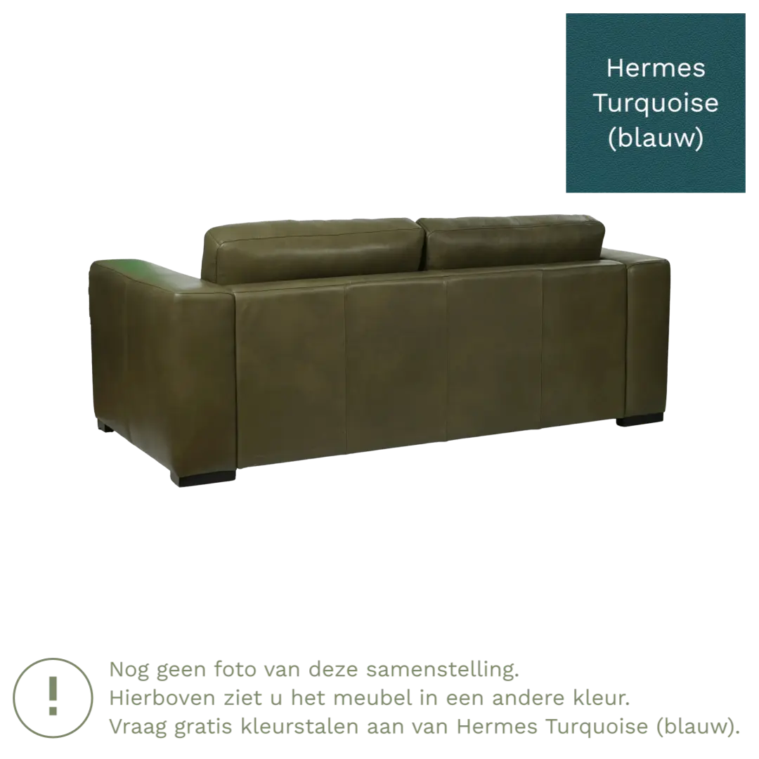 afbeelding van Leren bank Flow - 2,5 zits - Hermes Turquoise (blauw) - Poten hout bruin