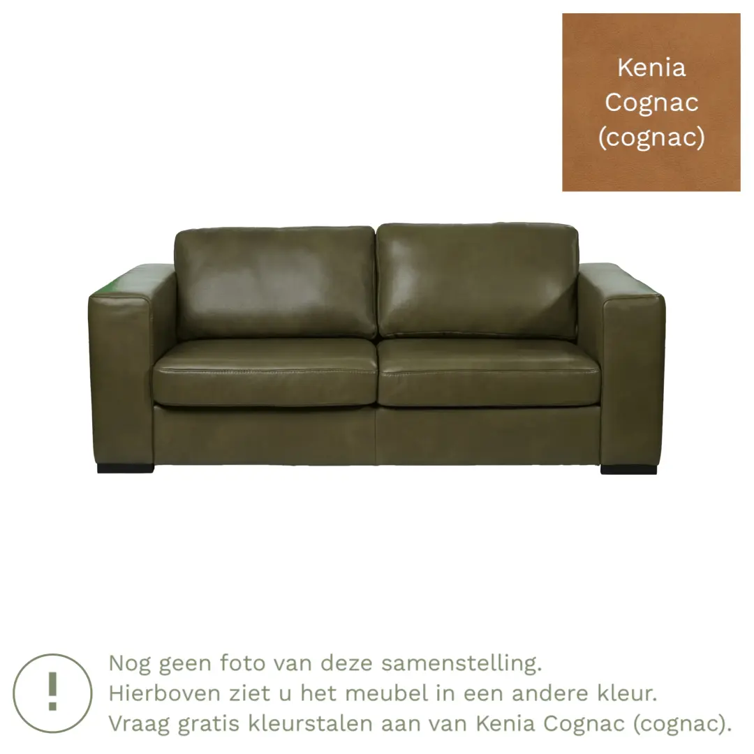 afbeelding van Leren bank Flow - 2,5 zits - Kenia Cognac (cognac) - Poten hout zwart