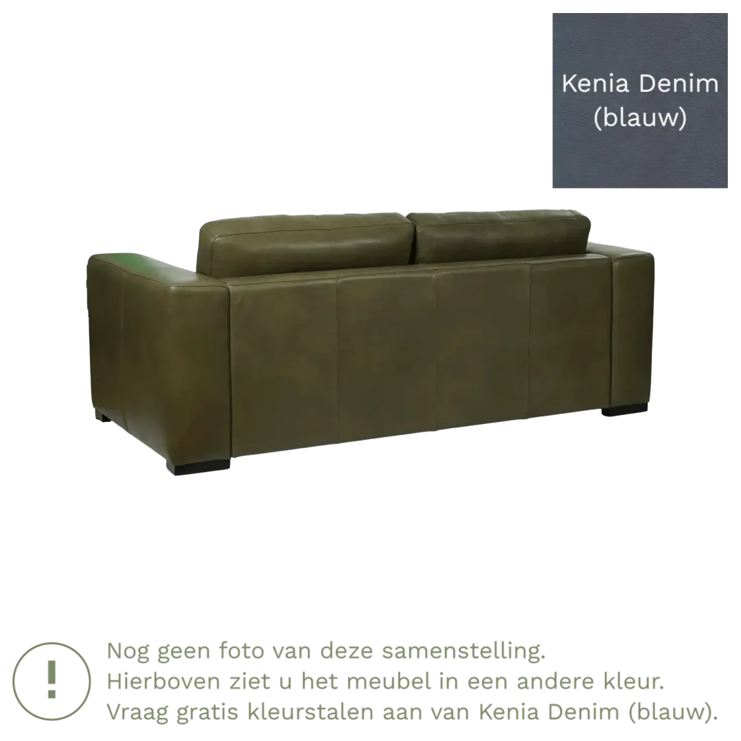 afbeelding van Leren bank Flow - 2,5 zits - Kenia Denim (blauw) - Poten hout bruin