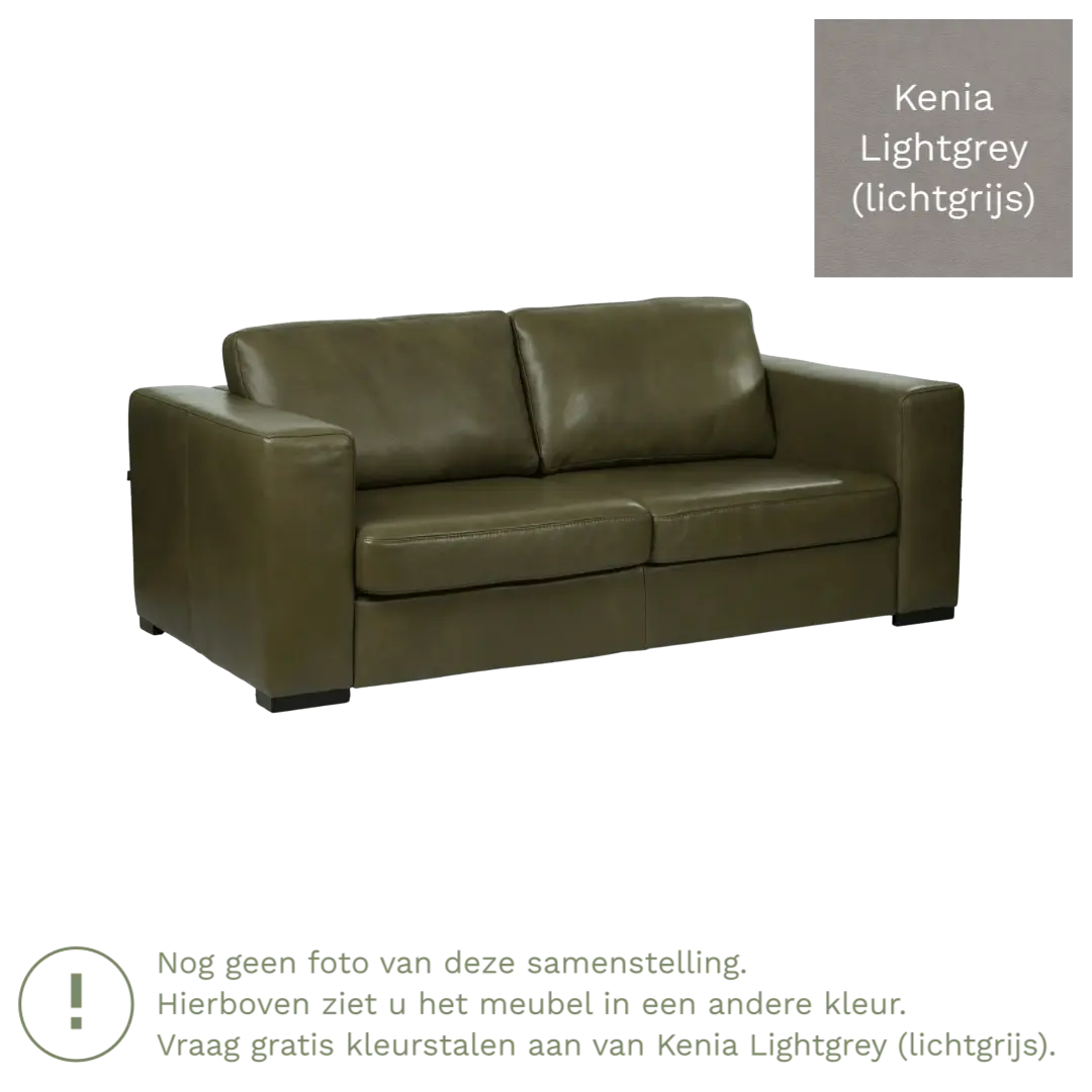 afbeelding van Leren bank Flow - 2,5 zits - Kenia Lightgrey (lichtgrijs) - Poten hout bruin