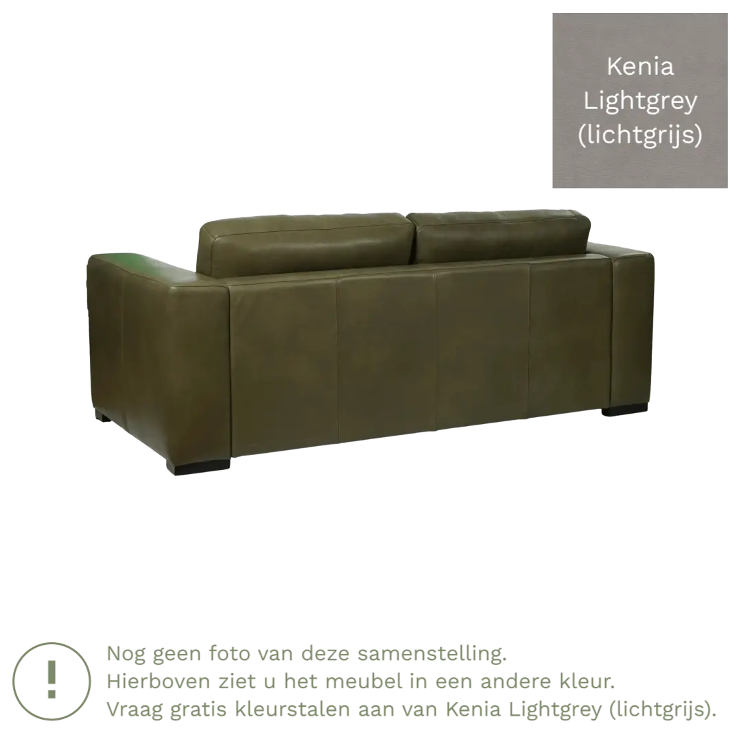 afbeelding van Leren bank Flow - 2,5 zits - Kenia Lightgrey (lichtgrijs) - Poten hout bruin