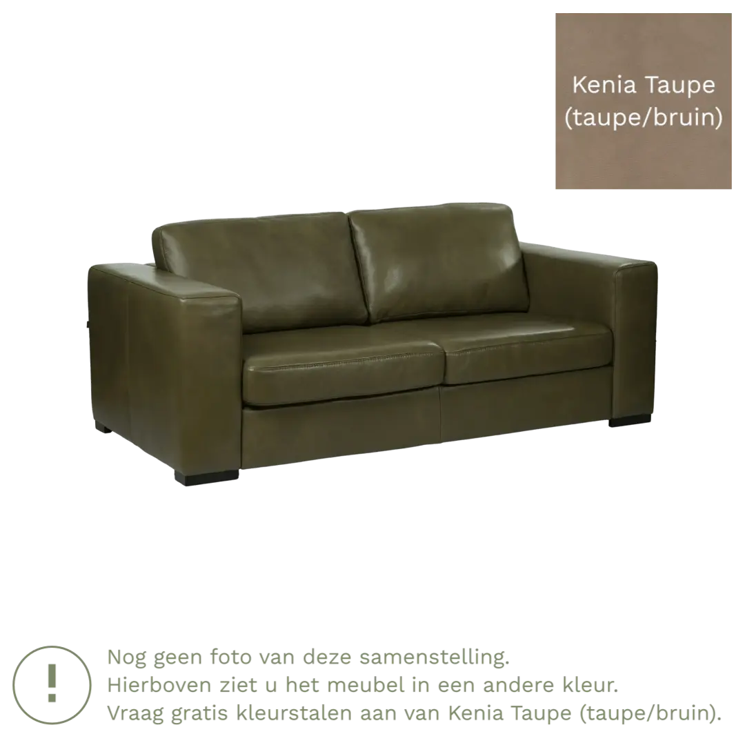 afbeelding van Leren bank Flow - 2,5 zits - Kenia Taupe (taupe/bruin) - Poten hout bruin