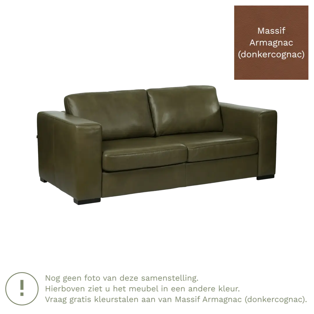 afbeelding van Leren bank Flow - 2,5 zits - Massif Armagnac (donkercognac) - Poten hout zwart