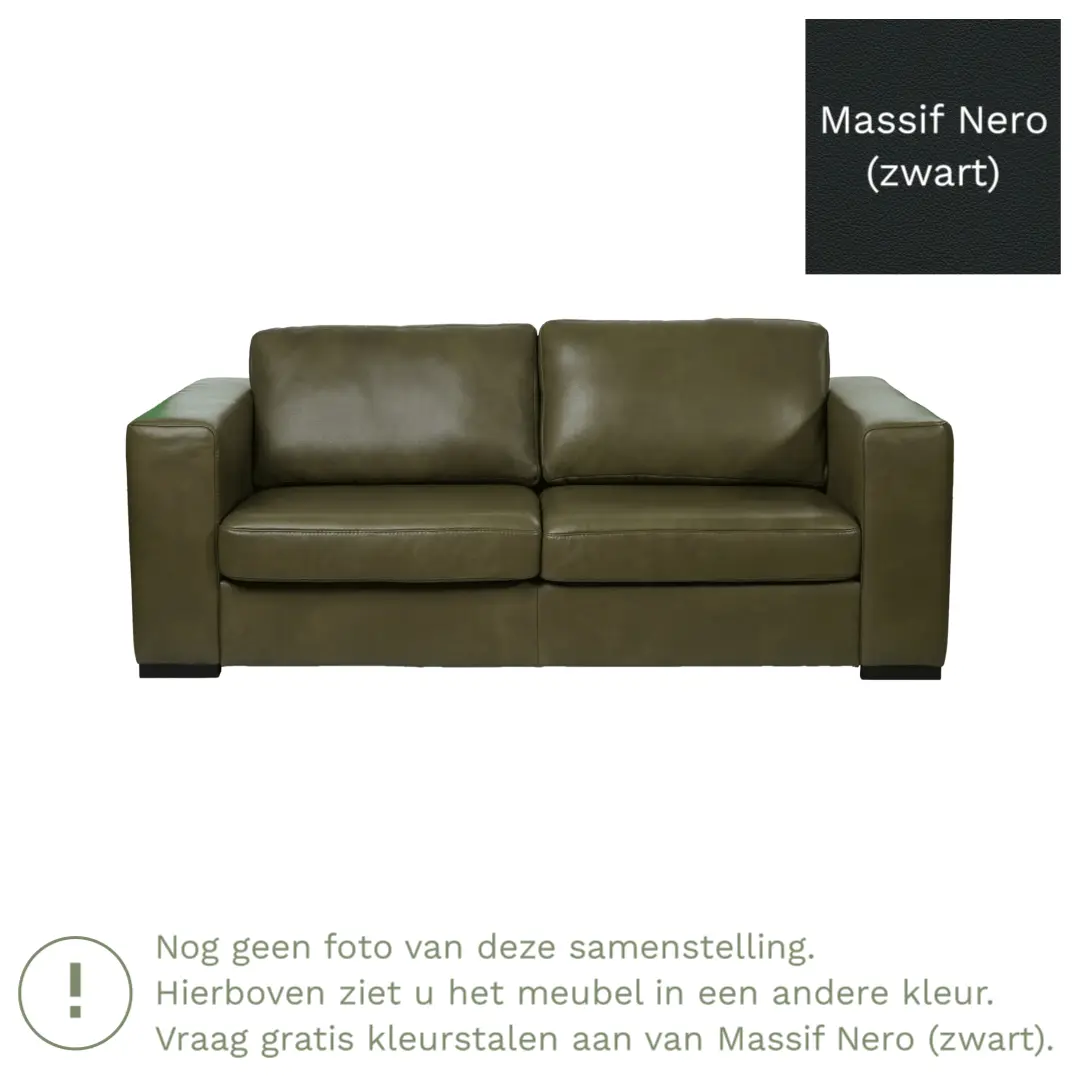 afbeelding van Leren bank Flow - 2,5 zits - Massif Nero (zwart) - Poten hout bruin