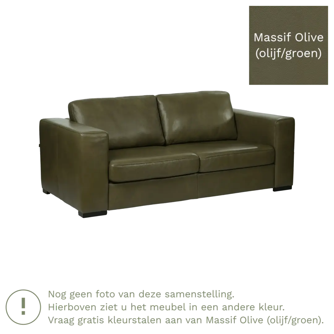 afbeelding van Leren bank Flow - 2,5 zits - Massif Olive (olijf/groen) - Poten hout bruin