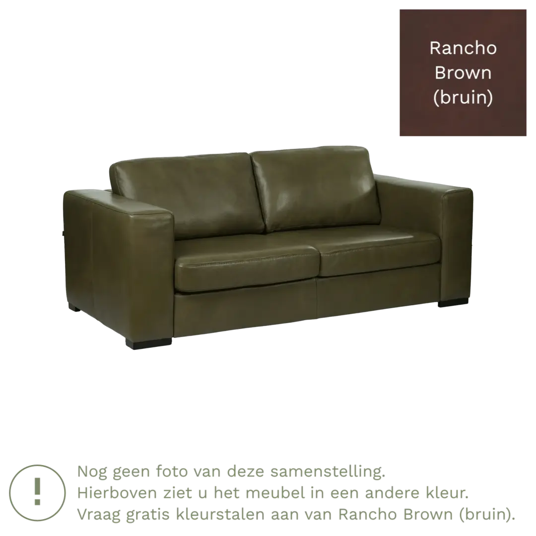 afbeelding van Leren bank Flow - 2,5 zits - Rancho Brown (bruin) - Poten hout zwart