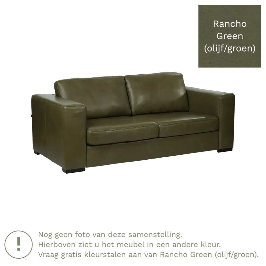 afbeelding van Leren bank Flow - 2,5 zits - Rancho Green (olijf/groen) - Poten hout bruin