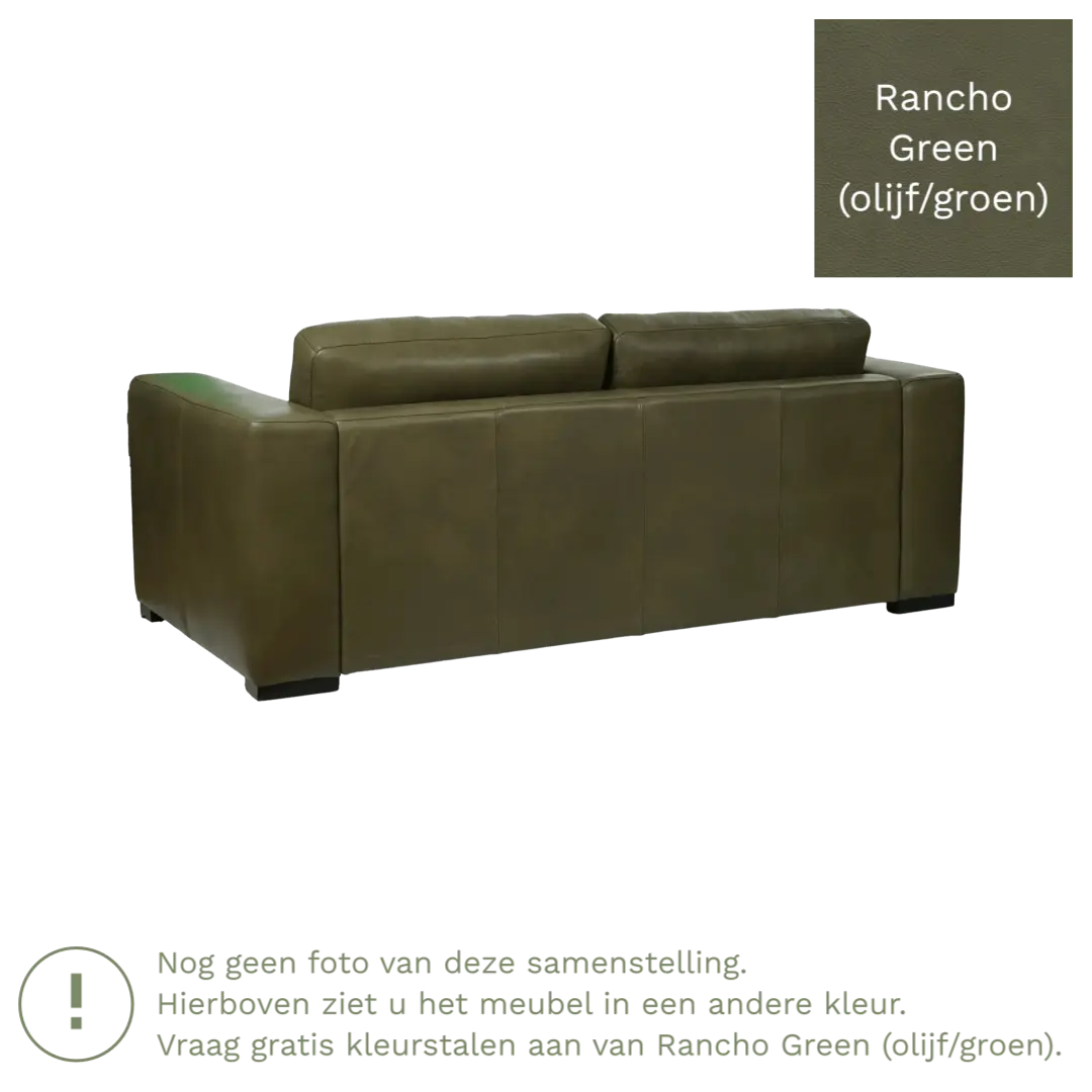 afbeelding van Leren bank Flow - 2,5 zits - Rancho Green (olijf/groen) - Poten hout bruin