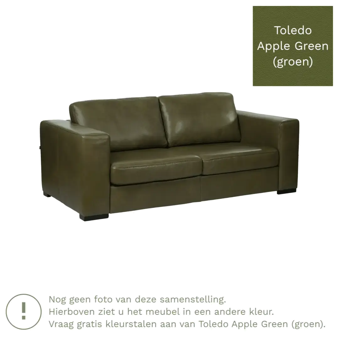 afbeelding van Leren bank Flow - 2,5 zits - Toledo Apple Green (groen) - Poten hout zwart