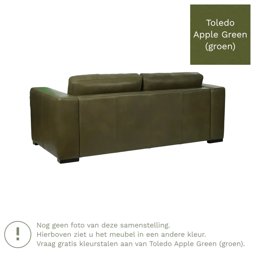 afbeelding van Leren bank Flow - 2,5 zits - Toledo Apple Green (groen) - Poten hout zwart