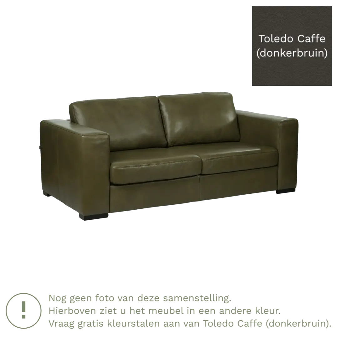 afbeelding van Leren bank Flow - 2,5 zits - Toledo Caffe (donkerbruin) - Poten hout zwart