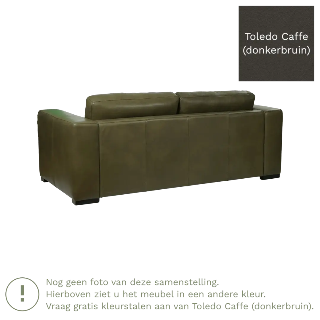 afbeelding van Leren bank Flow - 2,5 zits - Toledo Caffe (donkerbruin) - Poten hout zwart