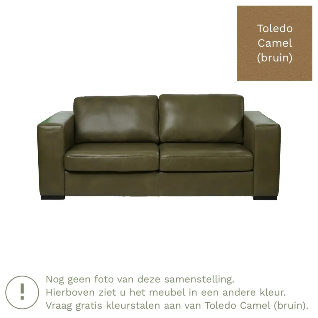 afbeelding van Leren bank Flow - 2,5 zits - Toledo Camel (bruin) - Poten hout zwart