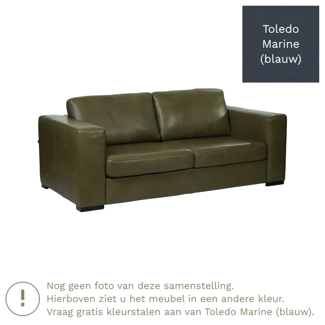 afbeelding van Leren bank Flow - 2,5 zits - Toledo Marine (blauw) - Poten hout zwart