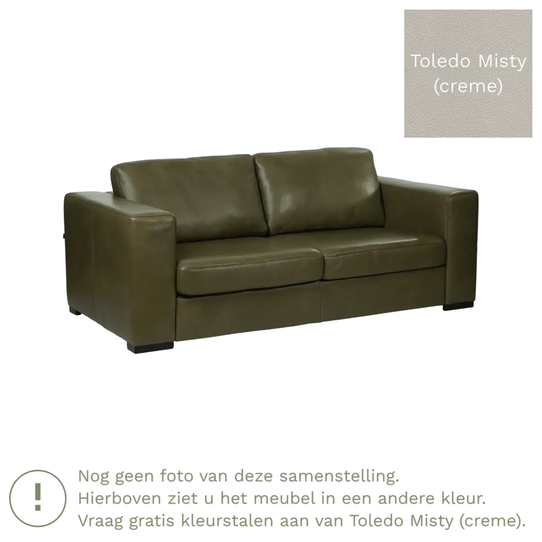 afbeelding van Leren bank Flow - 2,5 zits - Toledo Misty (crème) - Poten hout bruin
