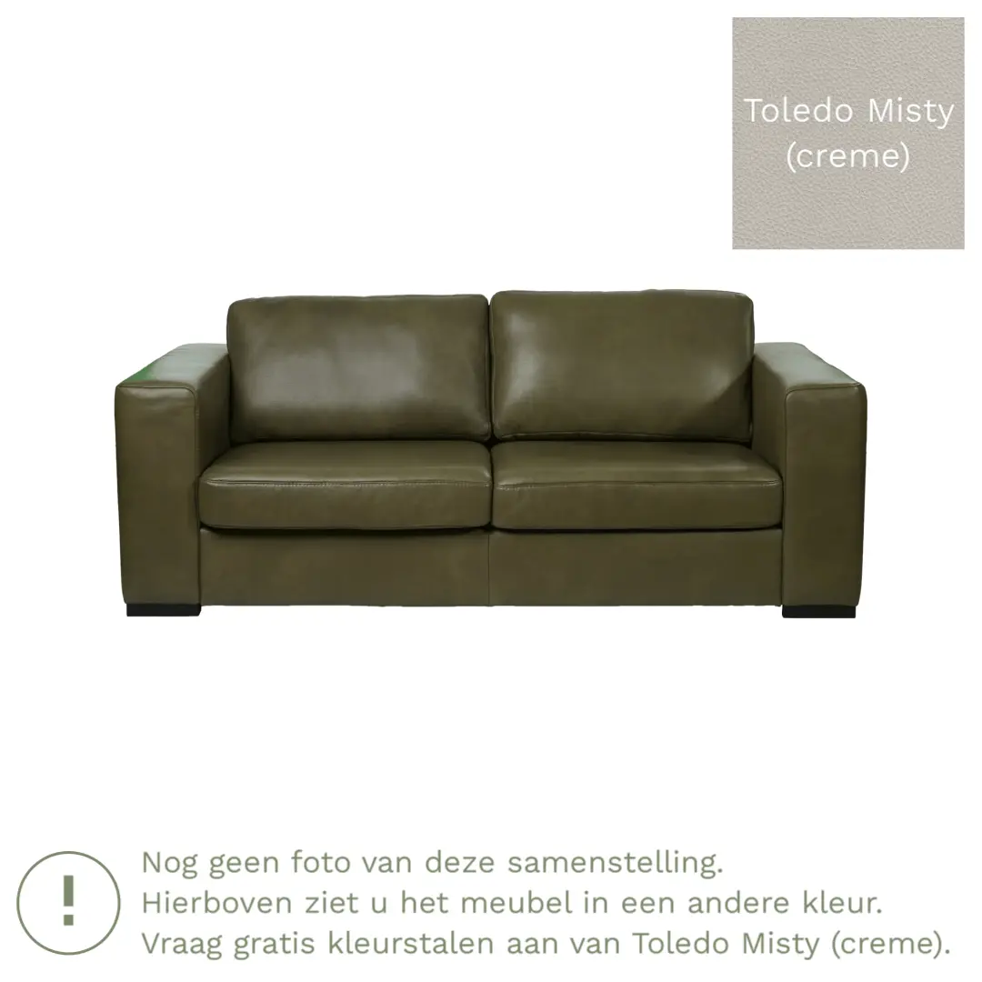 afbeelding van Leren bank Flow - 2,5 zits - Toledo Misty (crème) - Poten hout zwart