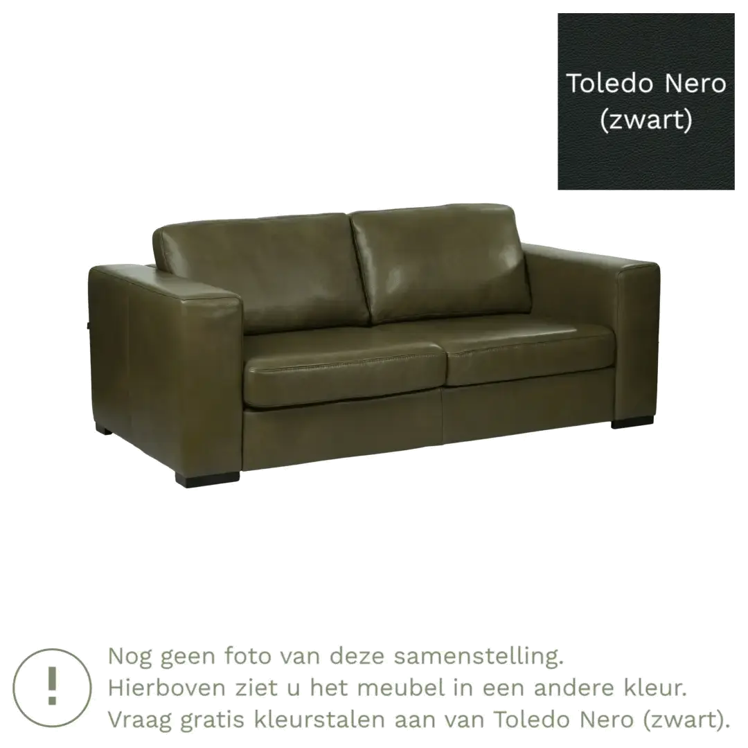 afbeelding van Leren bank Flow - 2,5 zits - Toledo Nero (zwart) - Poten hout bruin