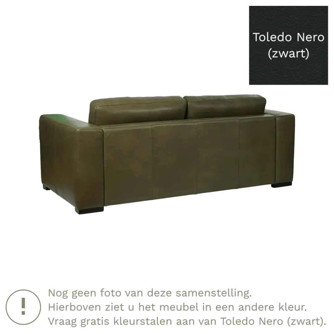 afbeelding van Leren bank Flow - 2,5 zits - Toledo Nero (zwart) - Poten hout bruin