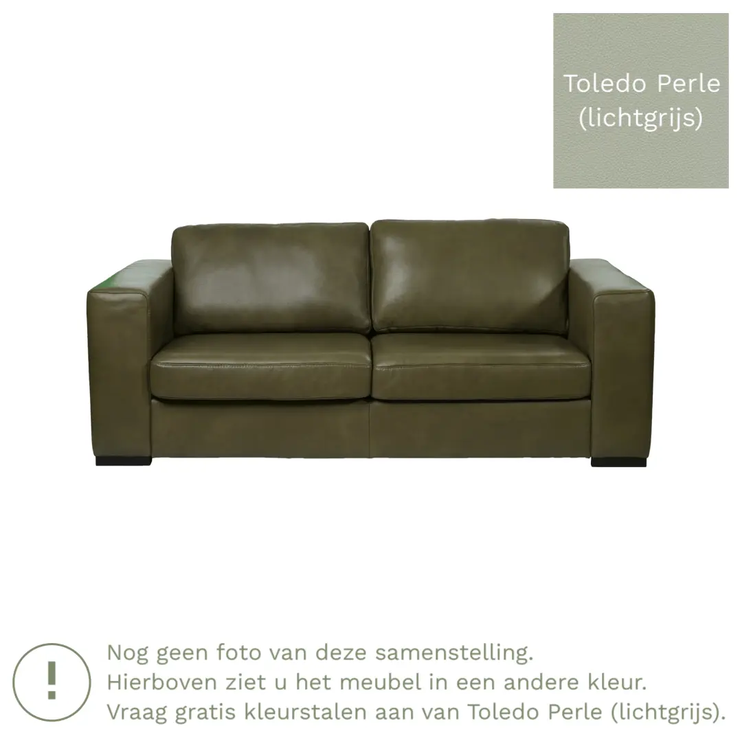 afbeelding van Leren bank Flow - 2,5 zits - Toledo Perle (lichtgrijs) - Poten hout zwart