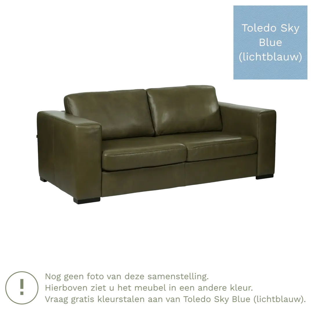 afbeelding van Leren bank Flow - 2,5 zits - Toledo Sky Blue (lichtblauw) - Poten hout zwart
