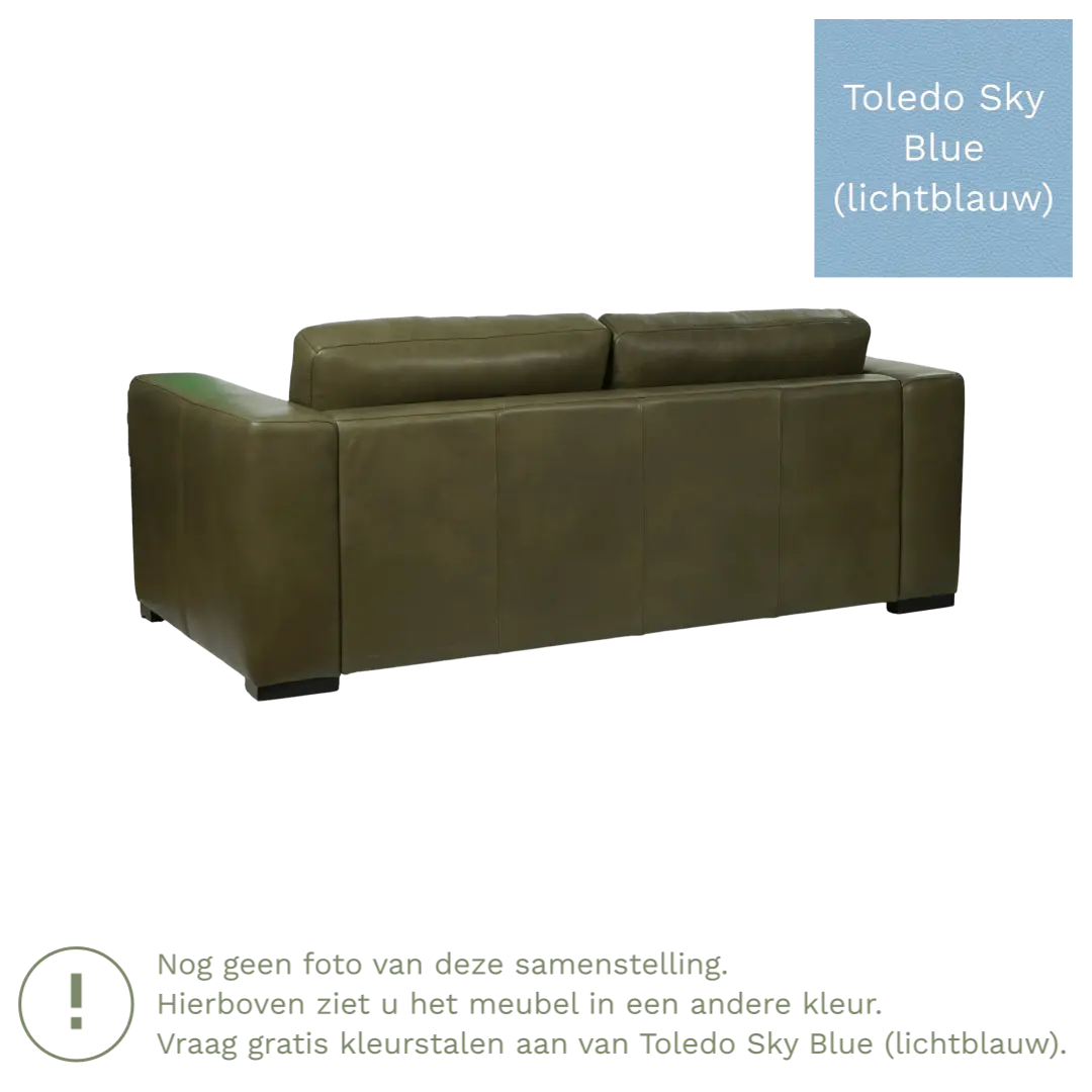 afbeelding van Leren bank Flow - 2,5 zits - Toledo Sky Blue (lichtblauw) - Poten hout zwart