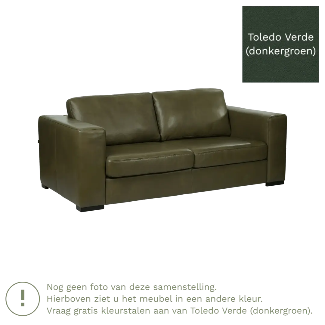 afbeelding van Leren bank Flow - 2,5 zits - Toledo Verde (donkergroen) - Poten hout bruin