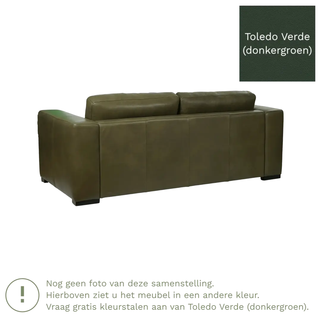 afbeelding van Leren bank Flow - 2,5 zits - Toledo Verde (donkergroen) - Poten hout bruin