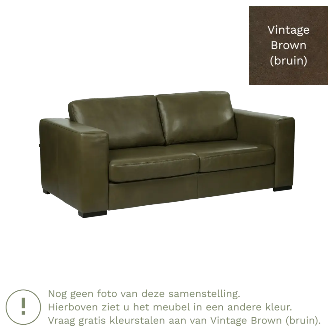afbeelding van Leren bank Flow - 2,5 zits - Vintage Brown (bruin) - Poten hout zwart