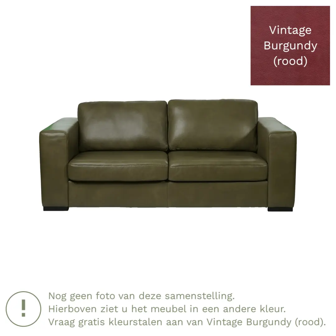 afbeelding van Leren bank Flow - 2,5 zits - Vintage Burgundy (rood) - Poten hout zwart