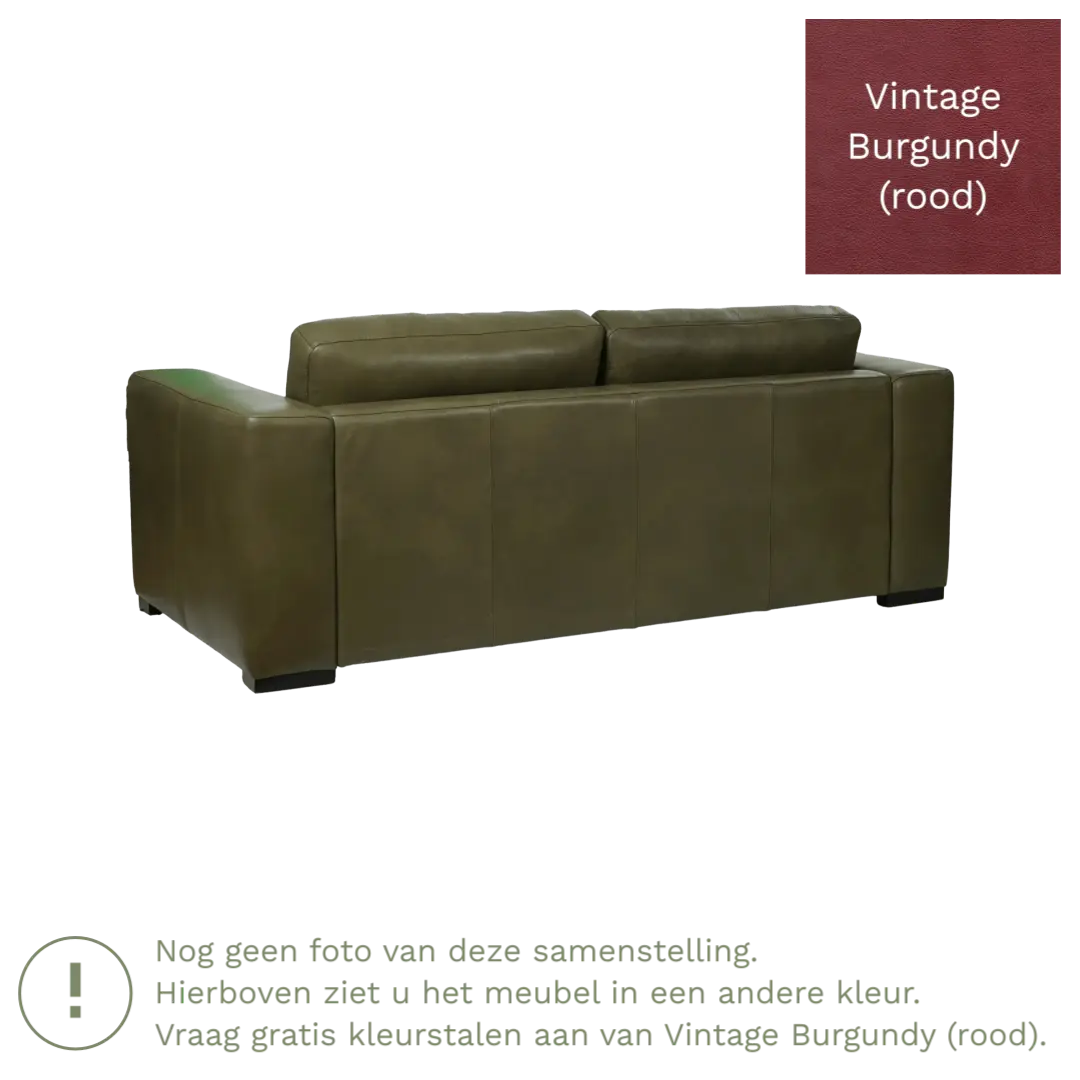 afbeelding van Leren bank Flow - 2,5 zits - Vintage Burgundy (rood) - Poten hout zwart