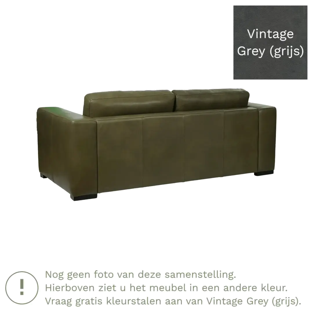 afbeelding van Leren bank Flow - 2,5 zits - Vintage Grey (grijs) - Poten hout zwart