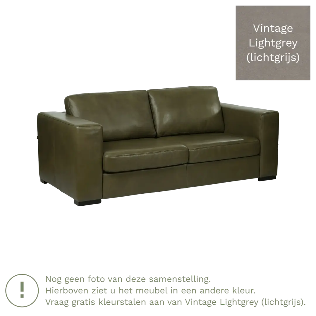 afbeelding van Leren bank Flow - 2,5 zits - Vintage Lightgrey (lichtgrijs) - Poten hout bruin