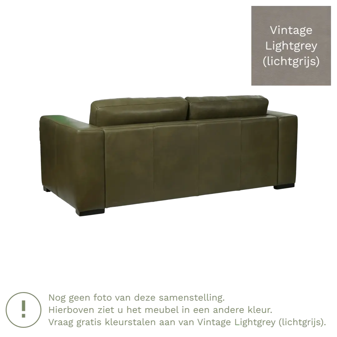 afbeelding van Leren bank Flow - 2,5 zits - Vintage Lightgrey (lichtgrijs) - Poten hout bruin