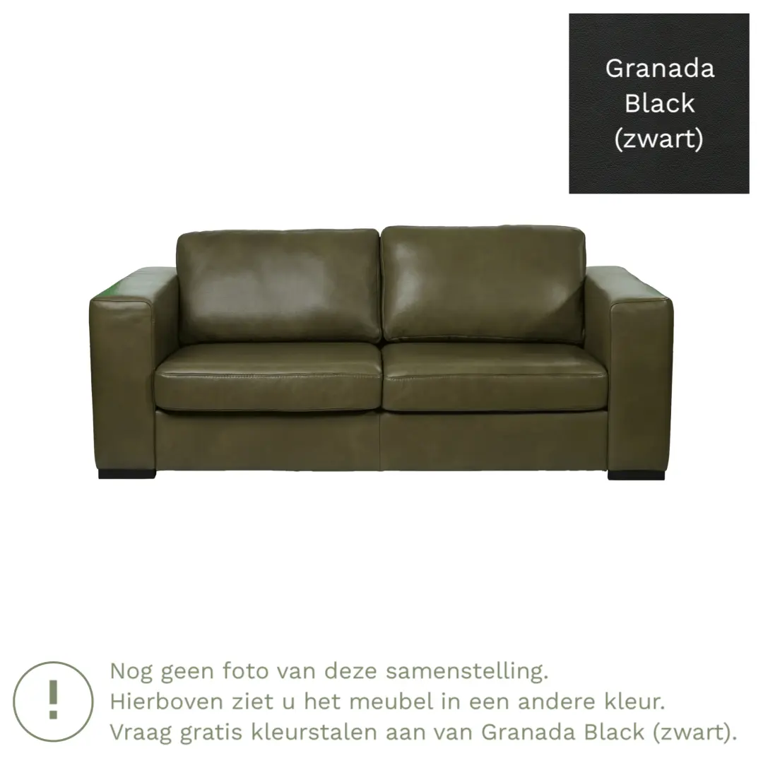 afbeelding van Leren bank Flow - 2 zits - Granada Black (zwart) - Poten hout bruin