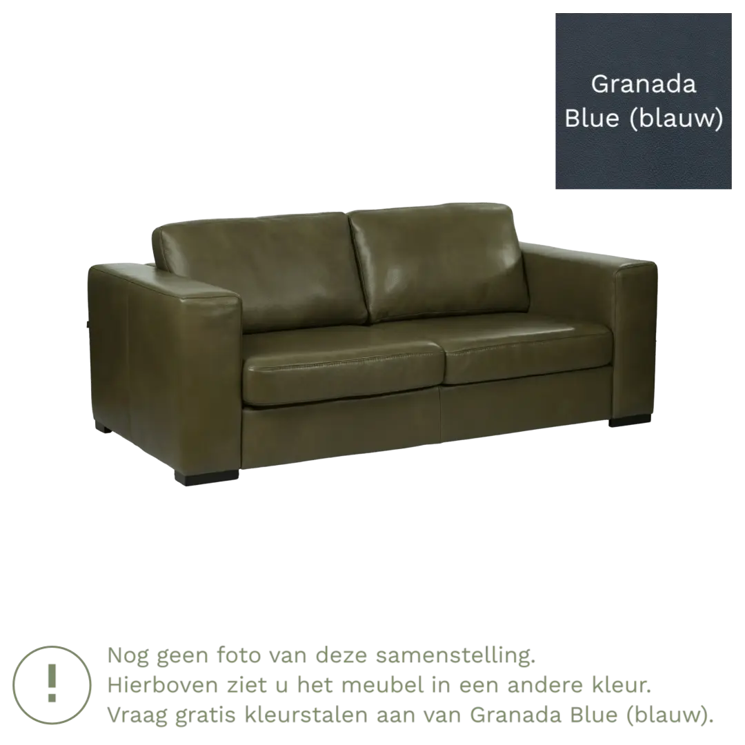 afbeelding van Leren bank Flow - 2 zits - Granada Blue (blauw) - Poten hout zwart