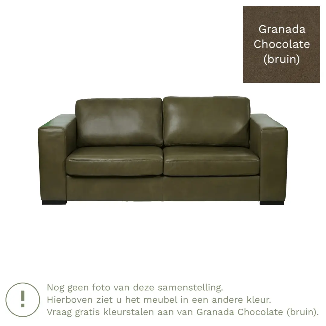 afbeelding van Leren bank Flow - 2 zits - Granada Chocolate (bruin) - Poten hout zwart