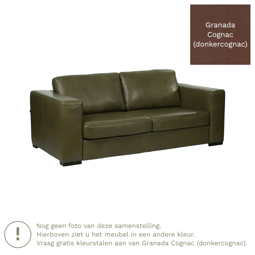 afbeelding van Leren bank Flow - 2 zits - Granada Cognac (donkercognac) - Poten hout zwart