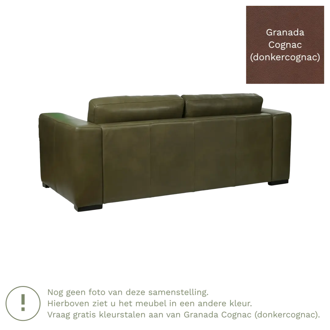 afbeelding van Leren bank Flow - 2 zits - Granada Cognac (donkercognac) - Poten hout zwart