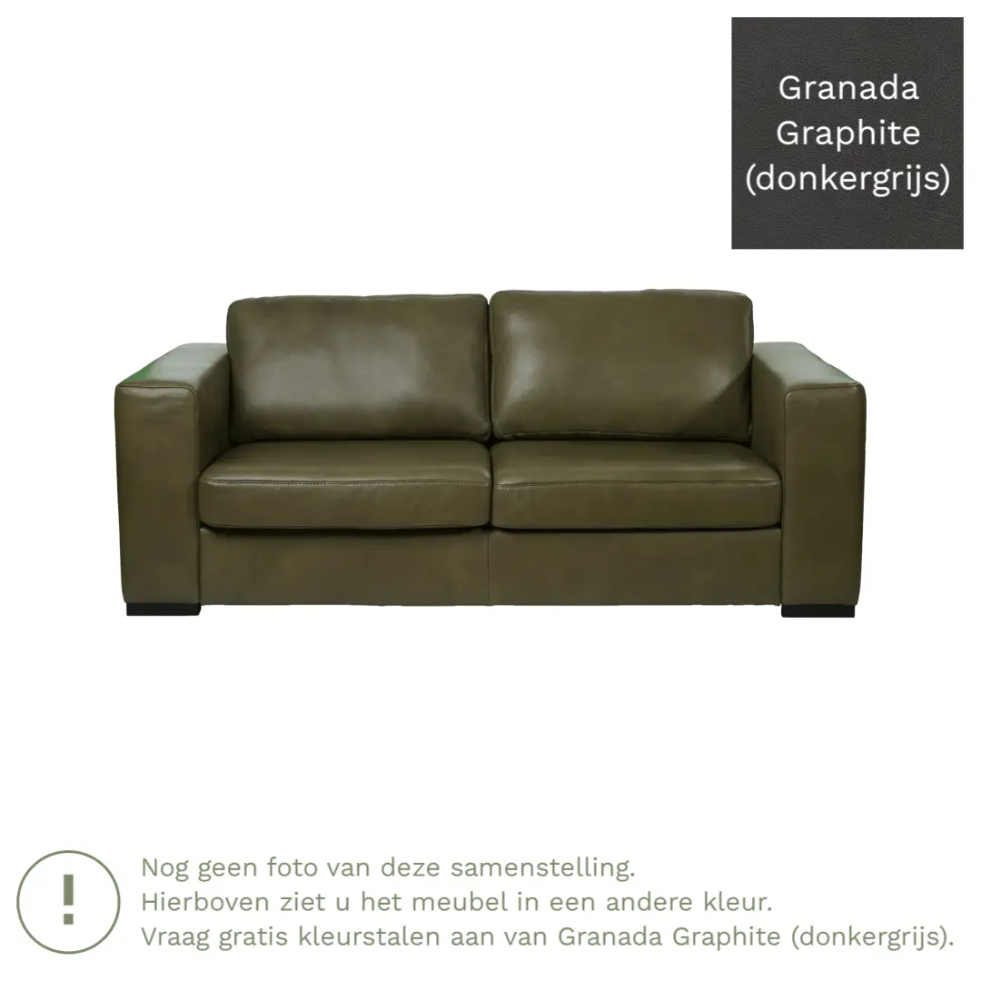 afbeelding van Leren bank Flow - 2 zits - Granada Graphite (donkergrijs) - Poten hout zwart