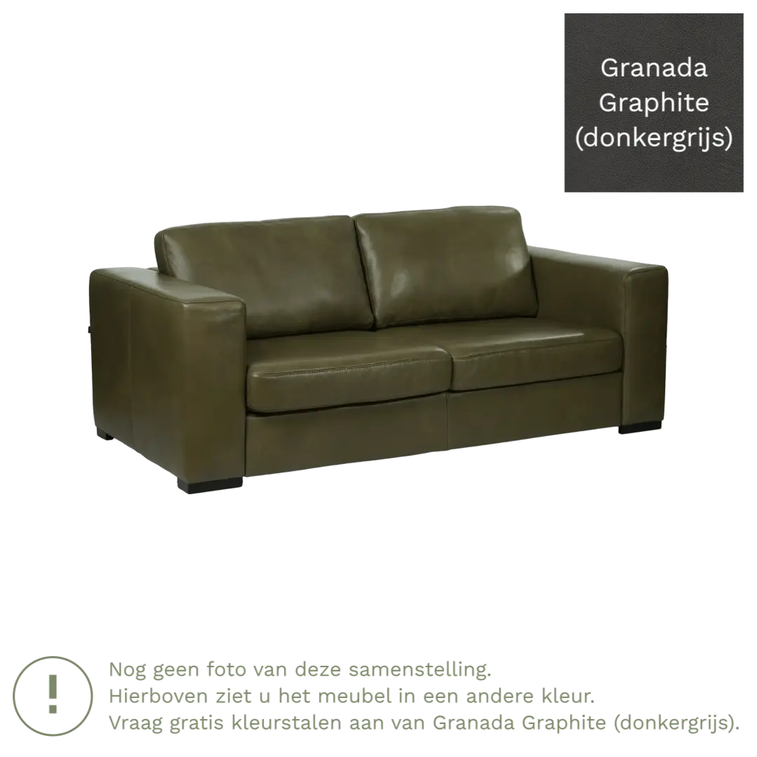 afbeelding van Leren bank Flow - 2 zits - Granada Graphite (donkergrijs) - Poten hout zwart