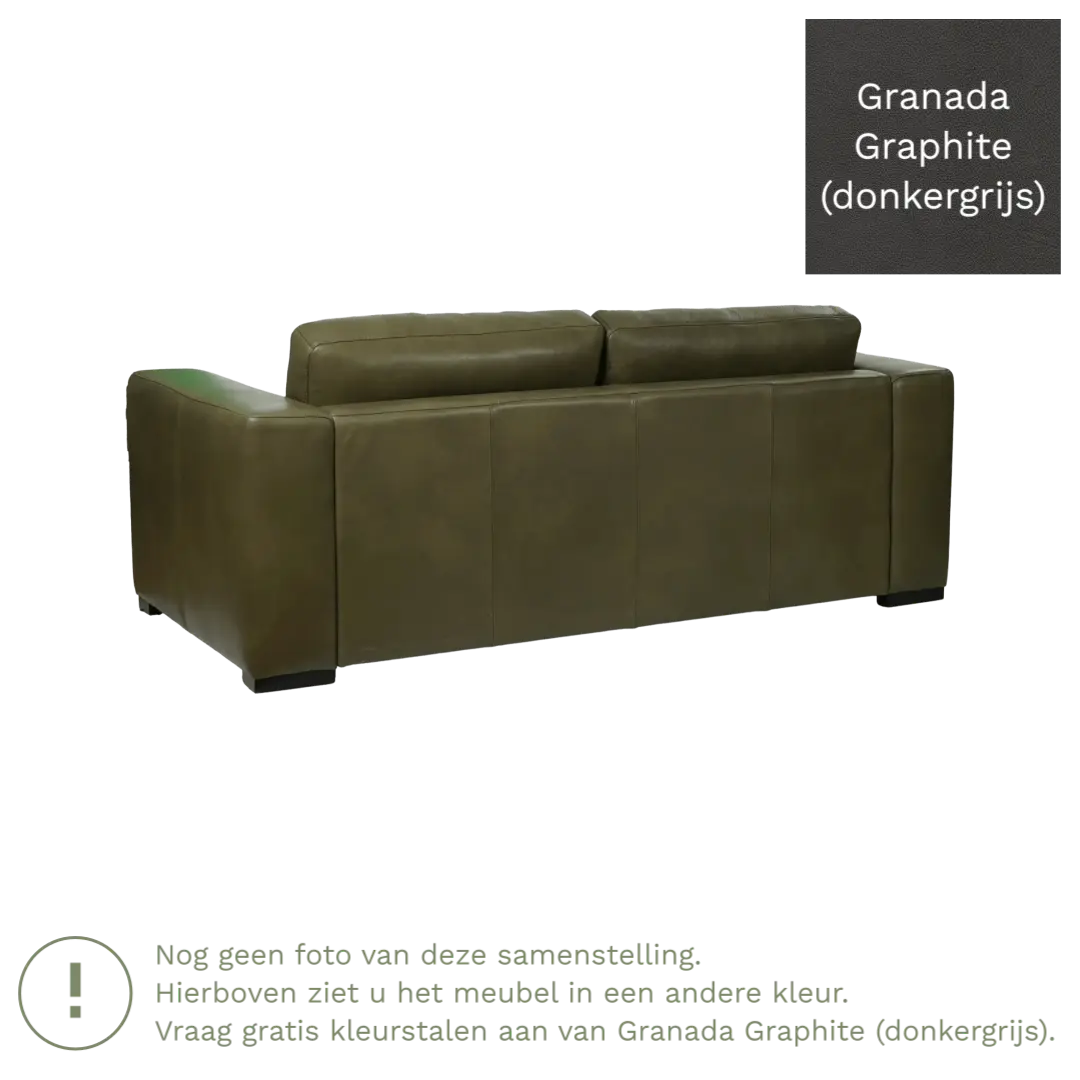 afbeelding van Leren bank Flow - 2 zits - Granada Graphite (donkergrijs) - Poten hout zwart