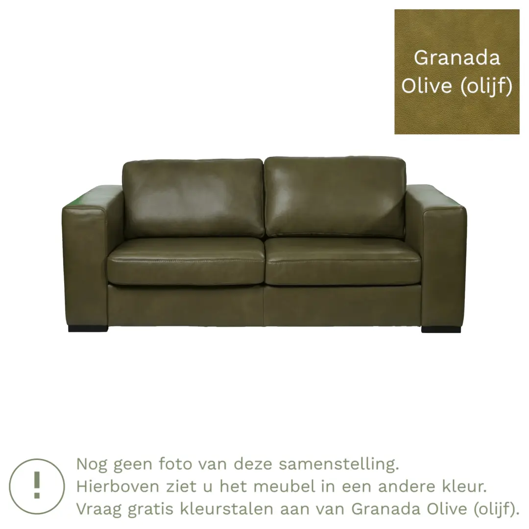 afbeelding van Leren bank Flow - 2 zits - Granada Olive (olijf) - Poten hout bruin