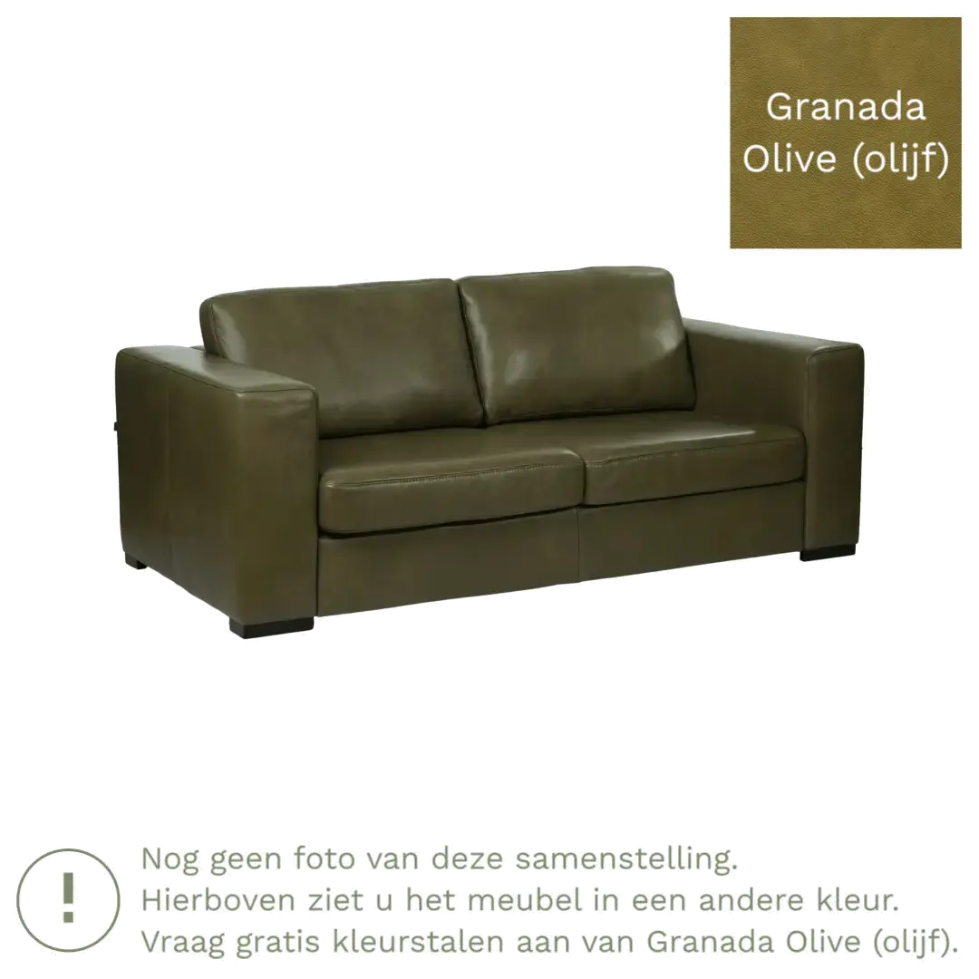 afbeelding van Leren bank Flow - 2 zits - Granada Olive (olijf) - Poten hout zwart