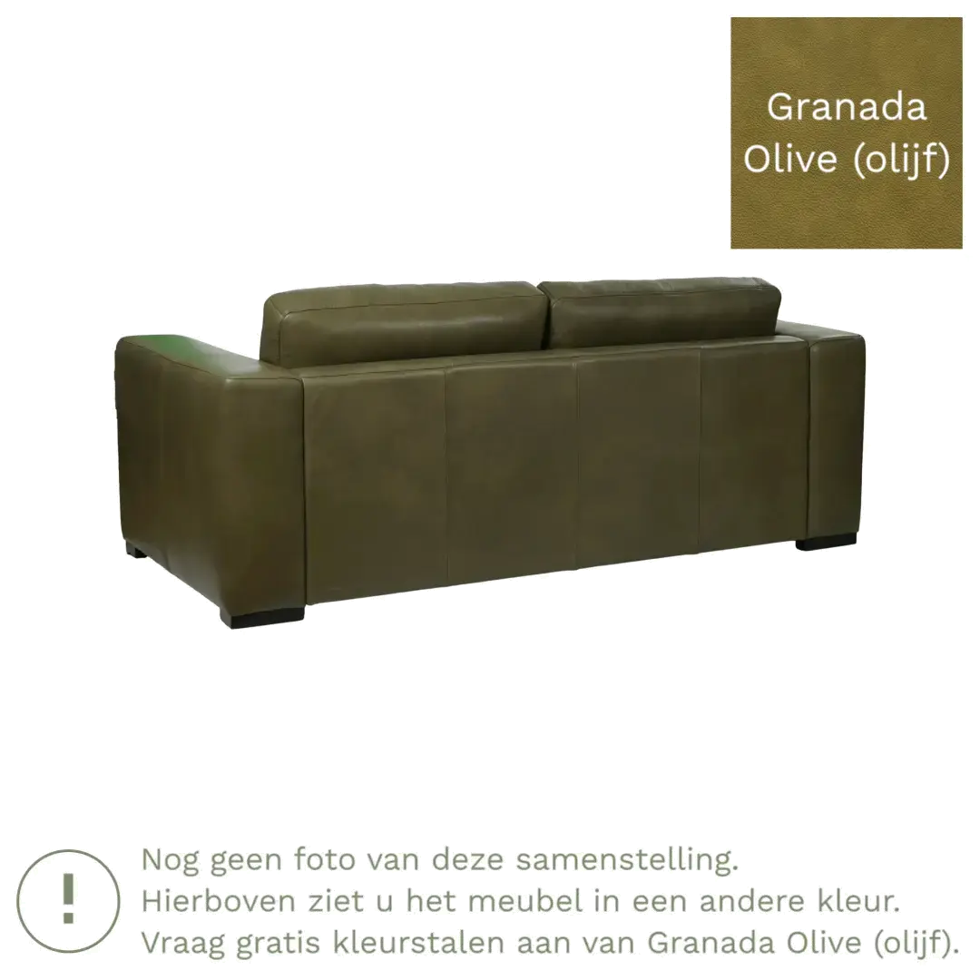 afbeelding van Leren bank Flow - 2 zits - Granada Olive (olijf) - Poten hout zwart