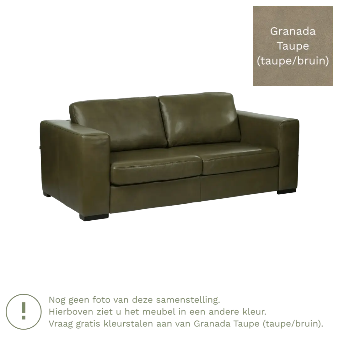 afbeelding van Leren bank Flow - 2 zits - Granada Taupe (taupe/bruin) - Poten hout bruin