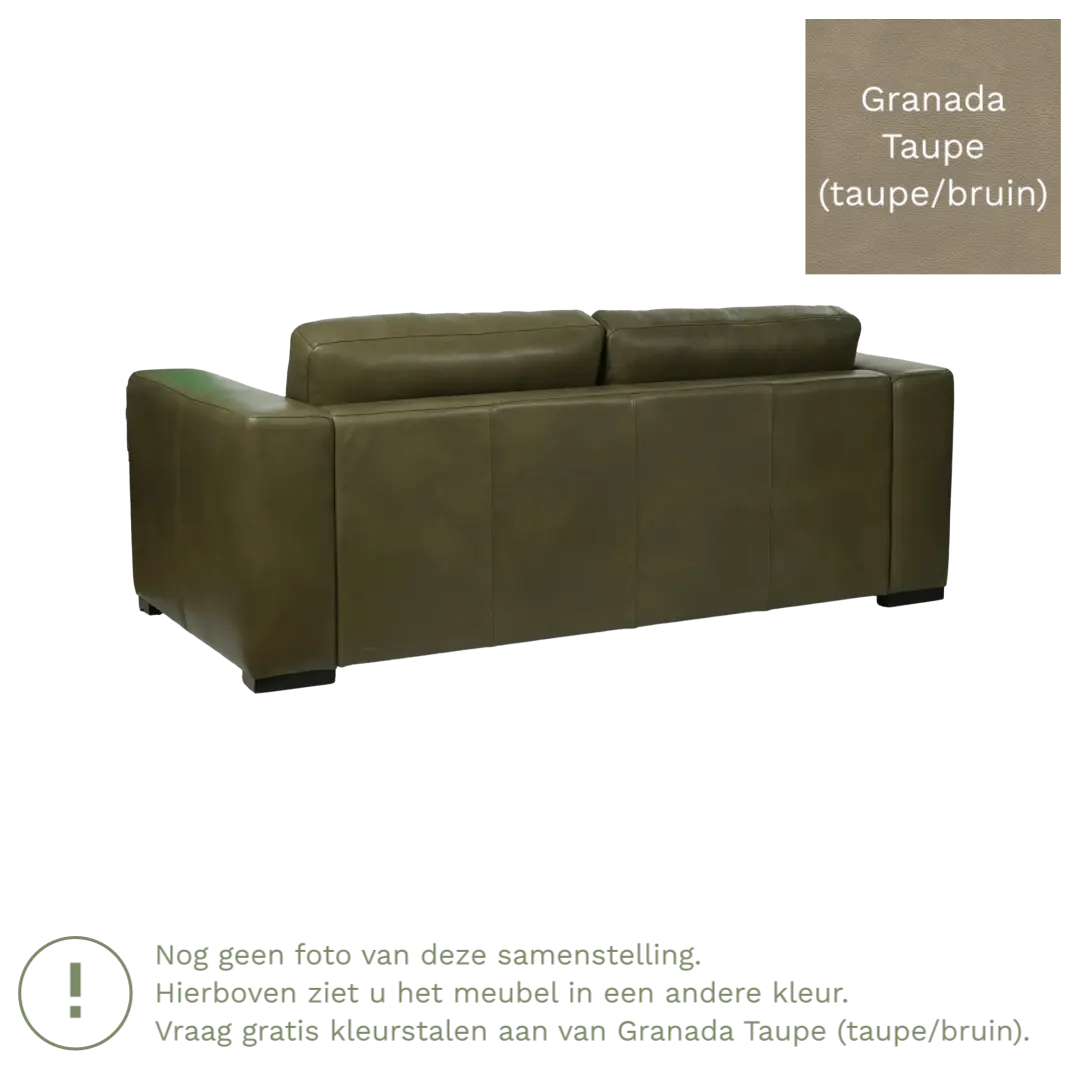 afbeelding van Leren bank Flow - 2 zits - Granada Taupe (taupe/bruin) - Poten hout bruin