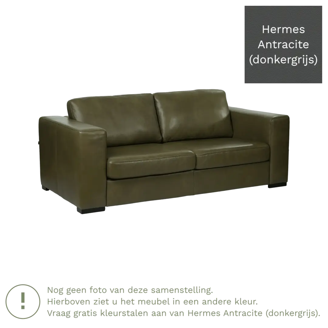 afbeelding van Leren bank Flow - 2 zits - Hermes Antracite (donkergrijs) - Poten hout zwart