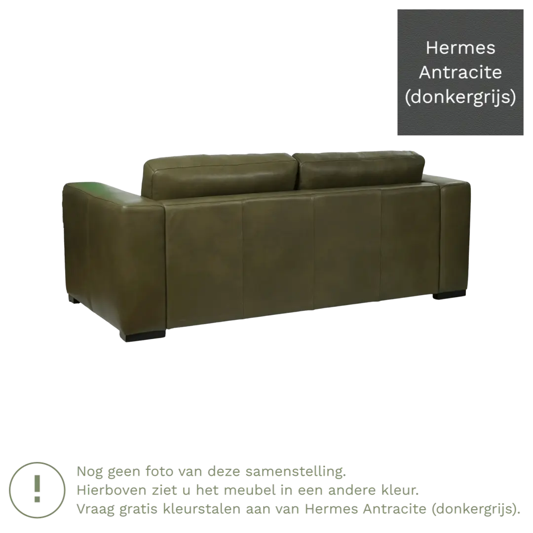 afbeelding van Leren bank Flow - 2 zits - Hermes Antracite (donkergrijs) - Poten hout zwart