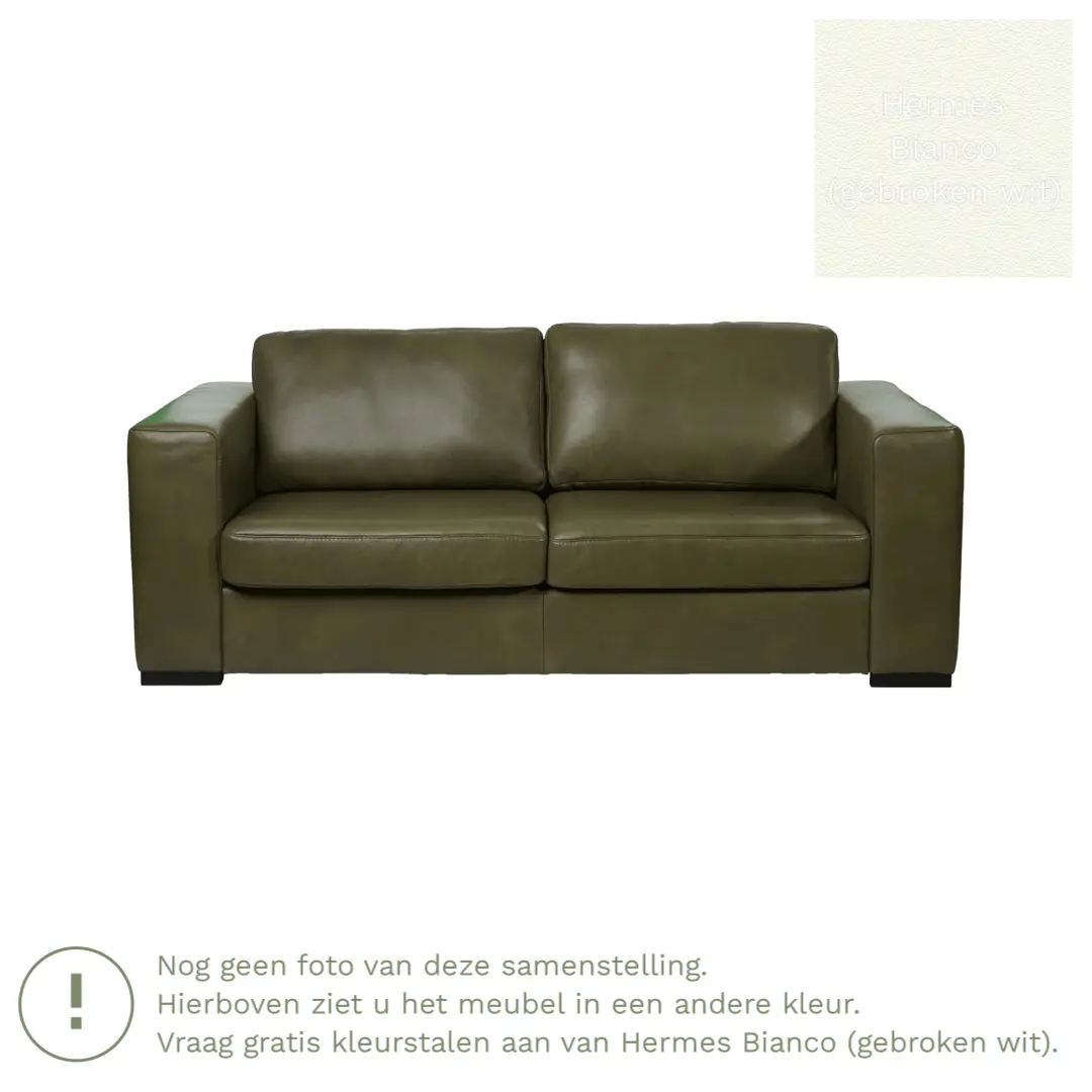 afbeelding van Leren bank Flow - 2 zits - Hermes Bianco (gebroken wit) - Poten hout bruin
