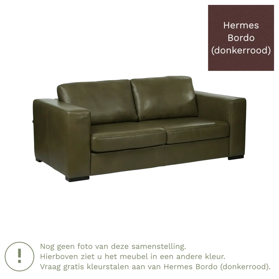 afbeelding van Leren bank Flow - 2 zits - Hermes Bordo (donkerrood) - Poten hout zwart